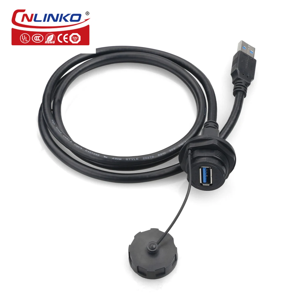 CNLINKO Waterproof USB2.0 USB3.0 Charging Port Power Cable Connector USB Data Interface Wire Connector with 1m/1.5m/2m Cord Line