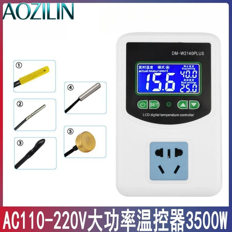 AOZILIN 3500W Smart Temperature Control Socket AC110-220V LCD Digital Thermostat 16A High Current Heating Cooling Controller