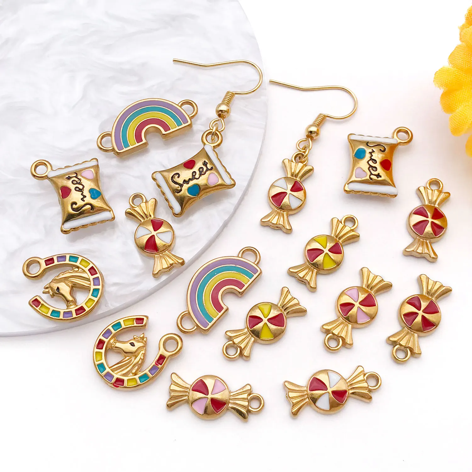 2 قطعة حلوى الفولاذ المقاوم للصدأ ، قوس قزح ، يونيكورن سحر المينا قلادة ل أساور يدوية القلائد أقراط صنع المجوهرات الإكسسوارات #5