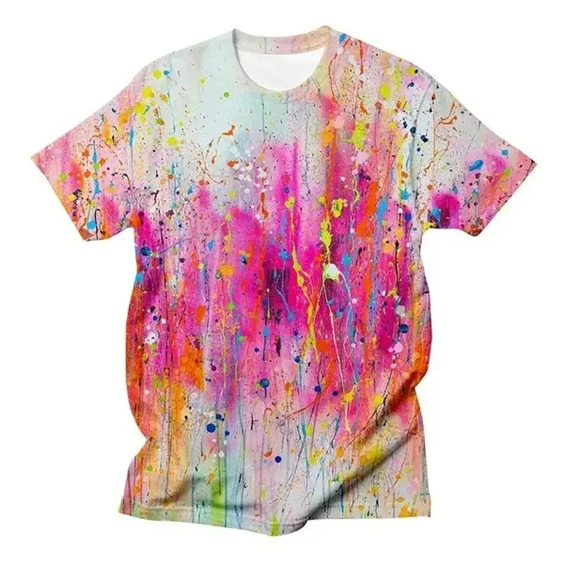 เสื้อยืดพิมพ์ลายกราฟฟิตี้ 3 มิติ ไซส์ใหญ่ สำหรับผู้ชาย ลายสีสันสดใส สไตล์ฮาราจูกุ เสื้อยืดคอกลมลำลอง