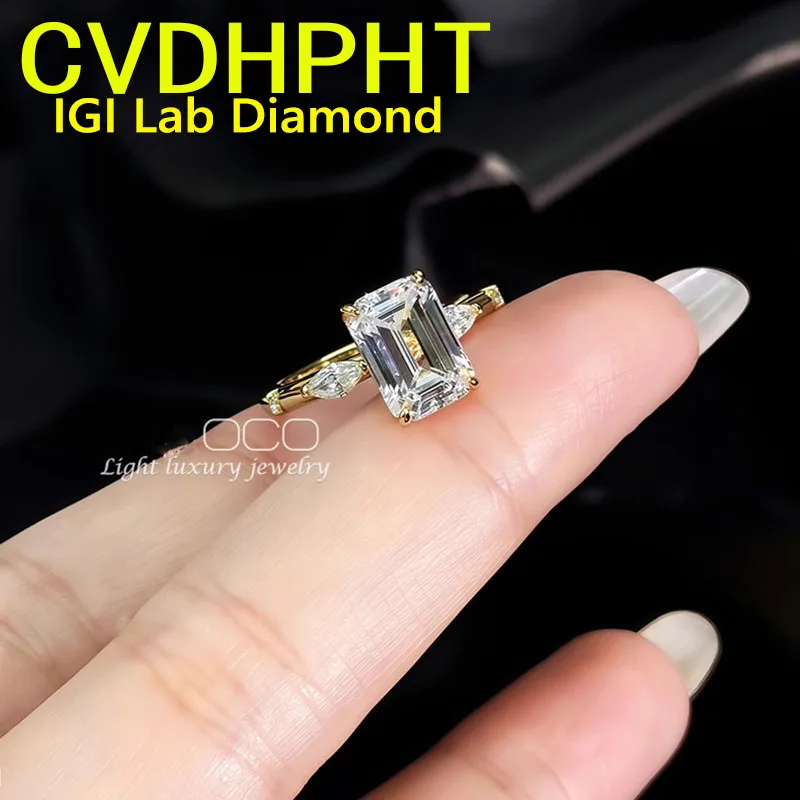 Factory customize 1 2 ﻿3 4Carat 14K gold Lab grown dimaond ring IGI Emerald cut D VS1 Wedding ring engagement ring