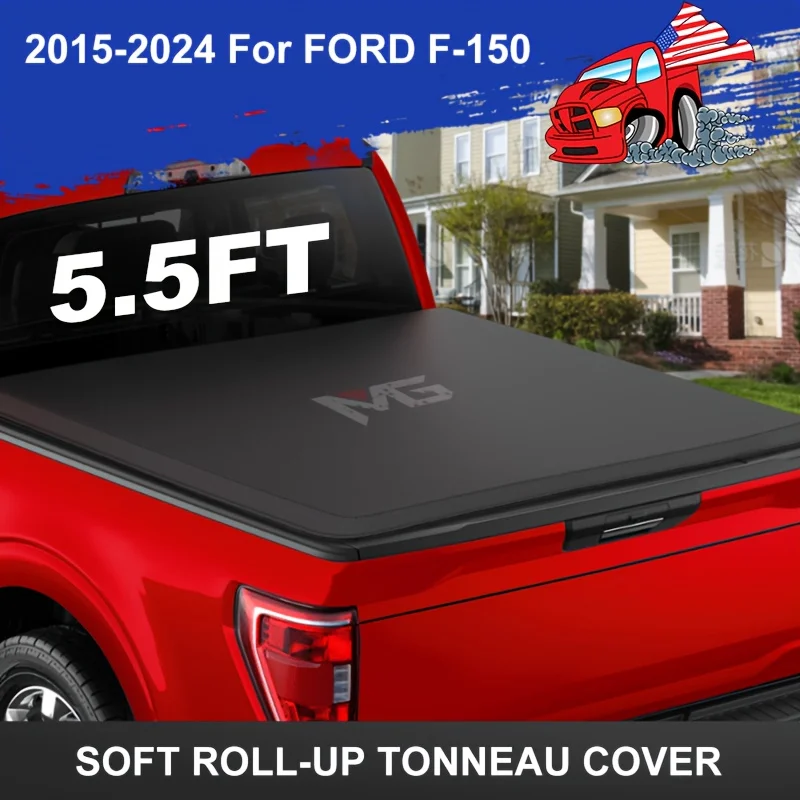 

Soft Roll-Up Tonneau Cover Fits For Ford F-150 2015-2024 With 5.5' (67.1in) Truck Bed