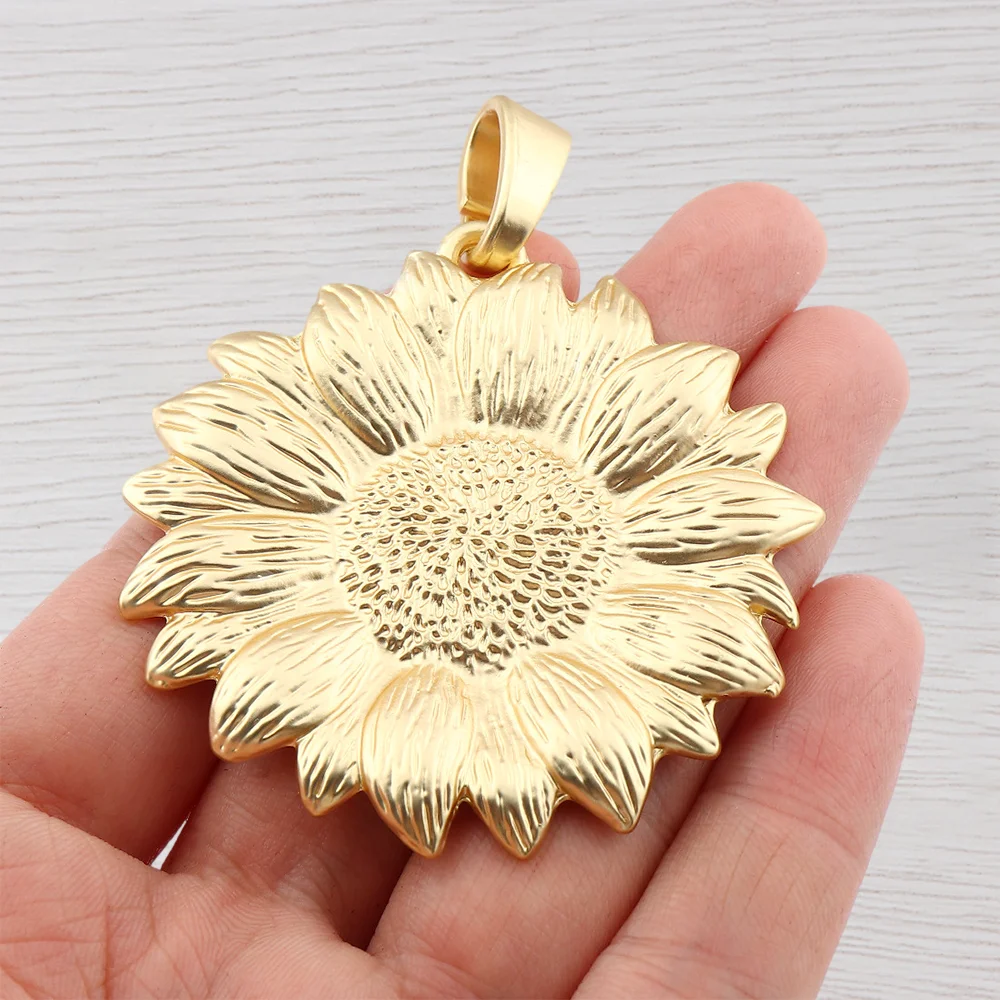 1 x Antique Gold Color Large Sunflower Sun Flower Charms Pendants for DIY Necklace Jewelry Making Findings Accessories 69x56mm