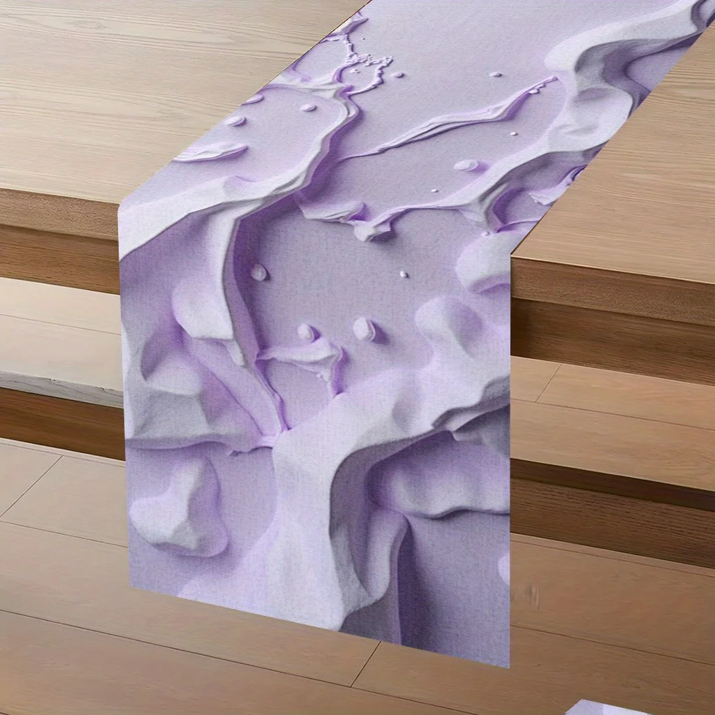 1 Piece of Wavy Purple and White Abstract Background Table Runner, Suitable for Farmhouse, Indoor, Kitchen, Celebrations, Table Decoration, Restaurant, and Banquet Decoration Supplies