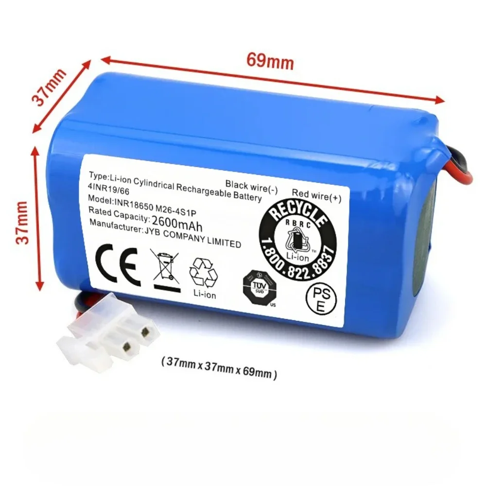 High Capacity 14.8V 3000mAh Lithium Battery M26-4S1P for ILIFE A4 V7s Plus A6, INR18650 Robot Vacuum Cleaner Replacement Battery