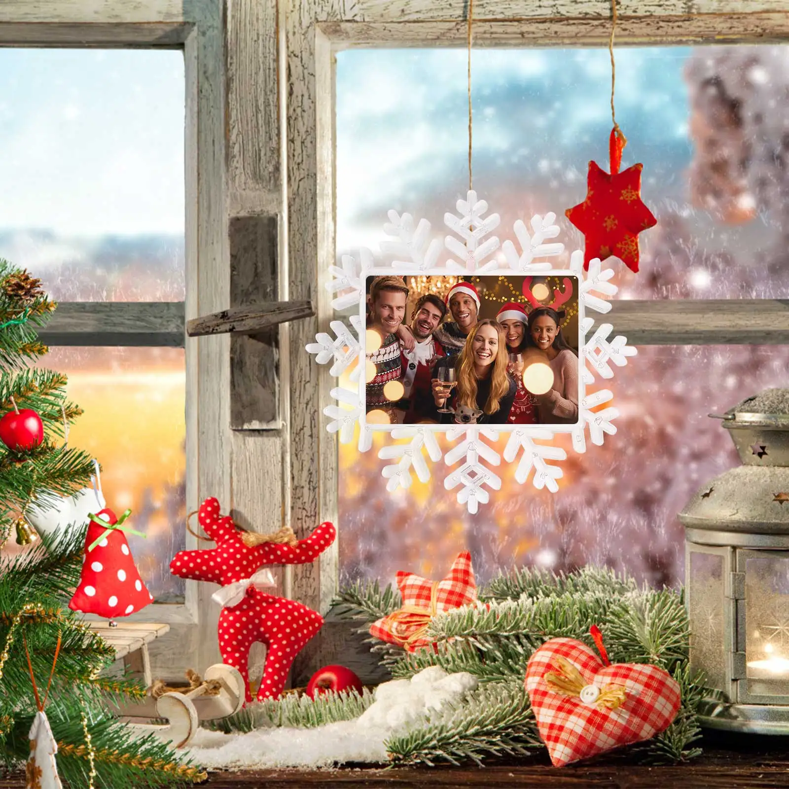 

2 Pcs Frames Photo Pendant Hanging Ornament Craft Artistic Snowflake Ornaments for Pictures Transparent DIY Snowflakes