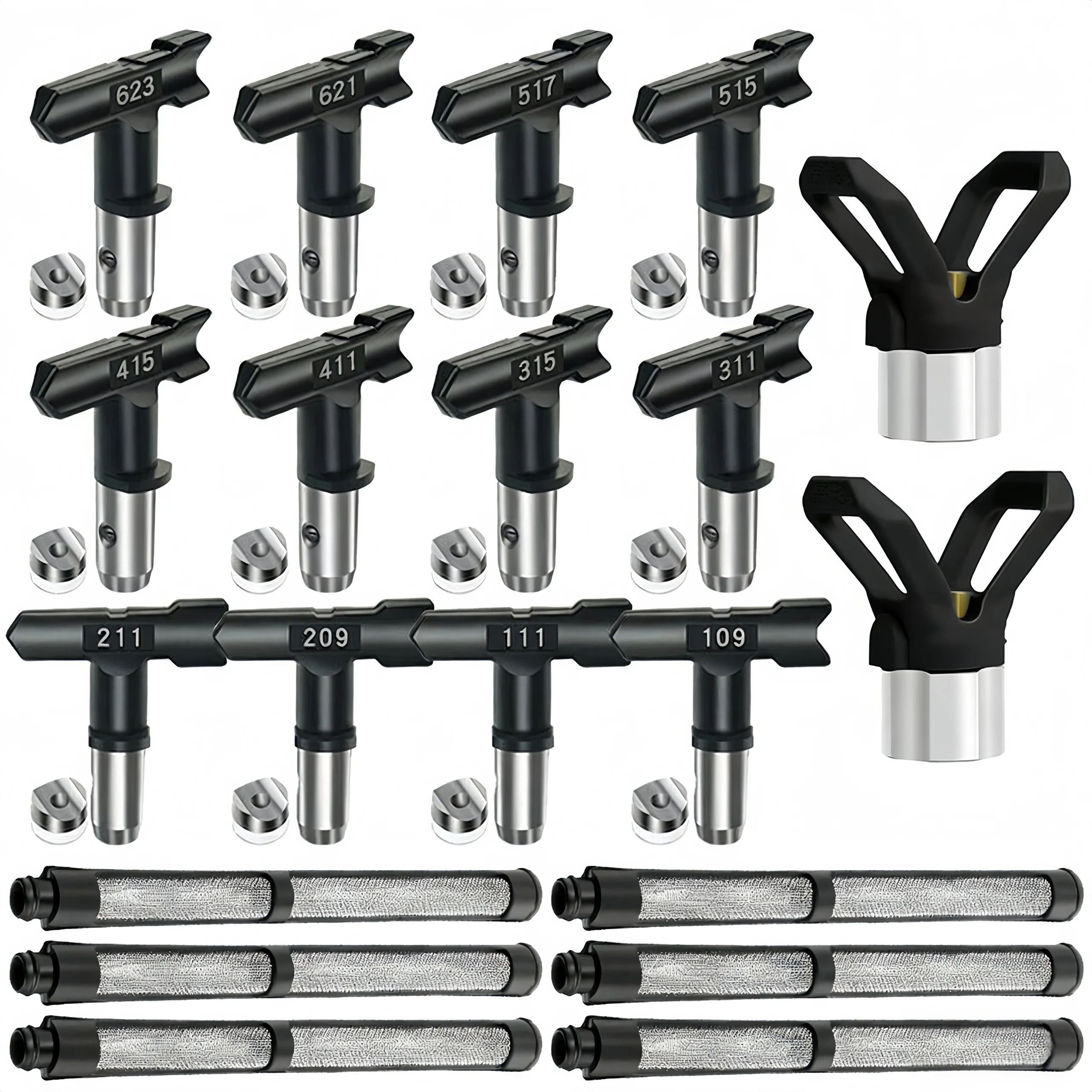 Complete Airless Paint Spray Tips Kit with Tip Guards & Filters, Reversible Nozzles for Airless Paint Sprayer