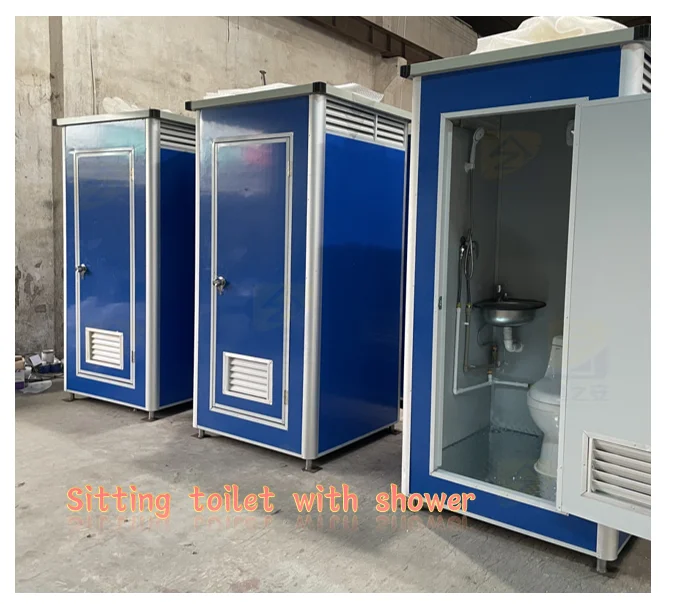 Prefabricated Shower Cabin Single Double White Blue Gray Outdoor Public Bathroom Mobile Portable Toilet Unit view 3