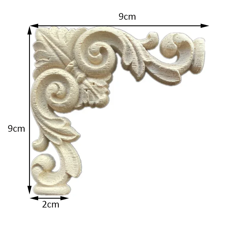 9cm New Delicate Wood Carved Corner Onlay Applique Unpainted Furniture Decorative Figurines Wooden Miniature Home Accessories