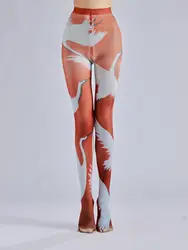 Chinese Style Crane Print Pantyhose Chinese Vintage Pattern Base Stockings Antique Pantyhose