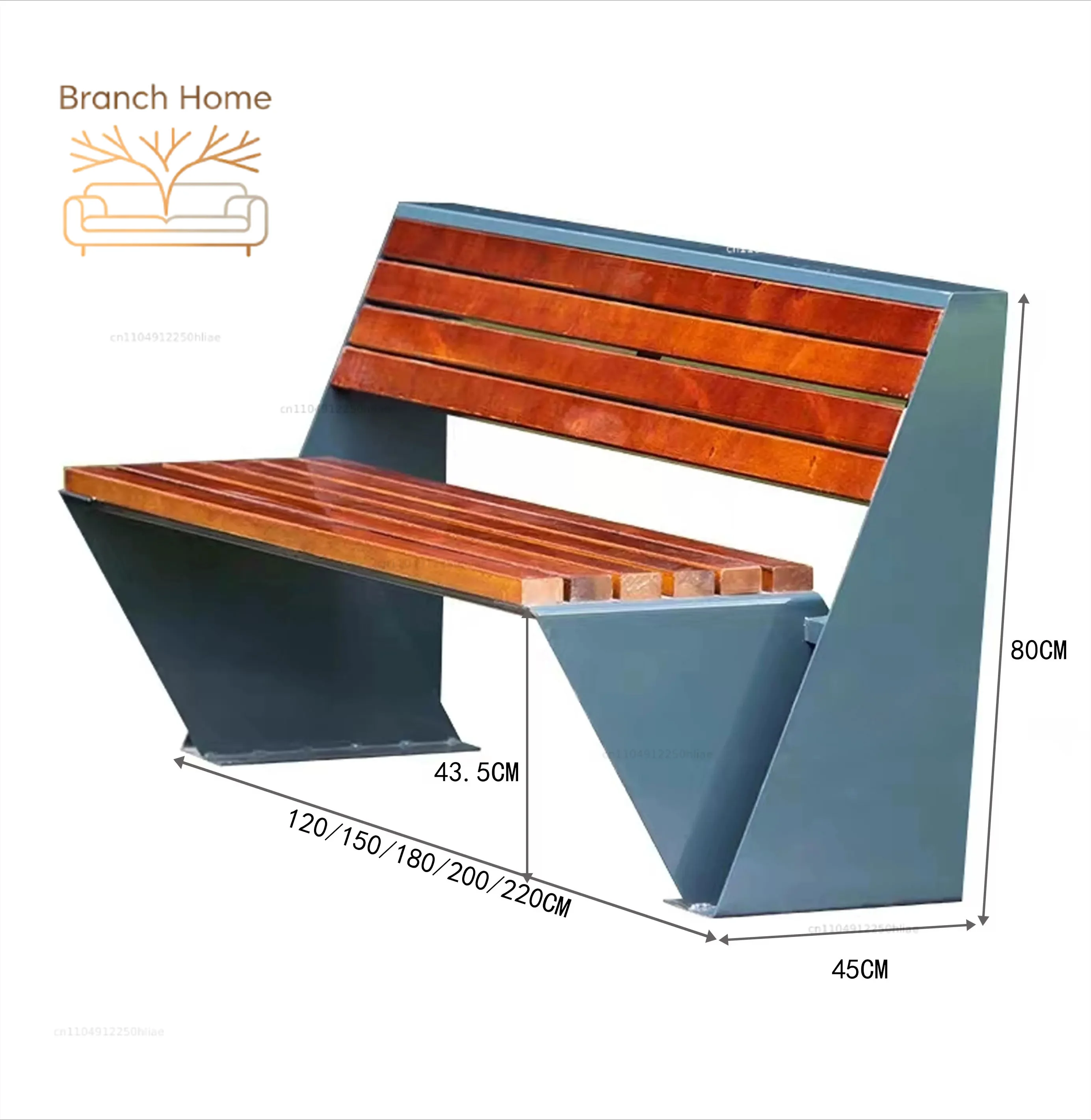 Stainless steel park chair, outdoor bench, square outdoor leisure seat, pineapple pattern, anti-corrosion wood customization