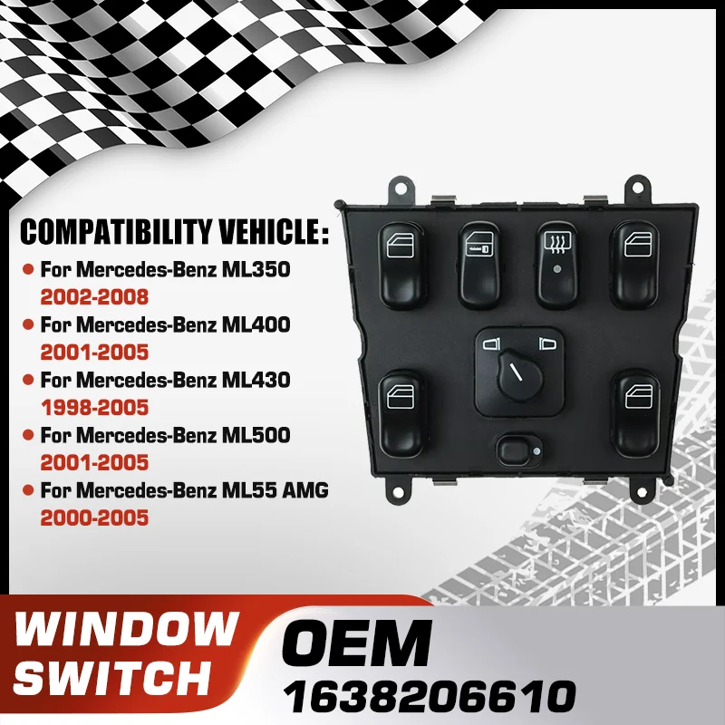 

Power Window Control Switch Button For Mercedes-Benz ML350 ML400 ML430 ML500 ML55 AMG 1638206610 A1638206610 1638202410 29 Pins
