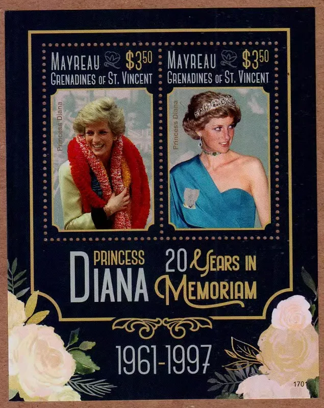 St. Vincent, Princess Diana, Real Original Post Stamps, Miniature Sheet, MNH