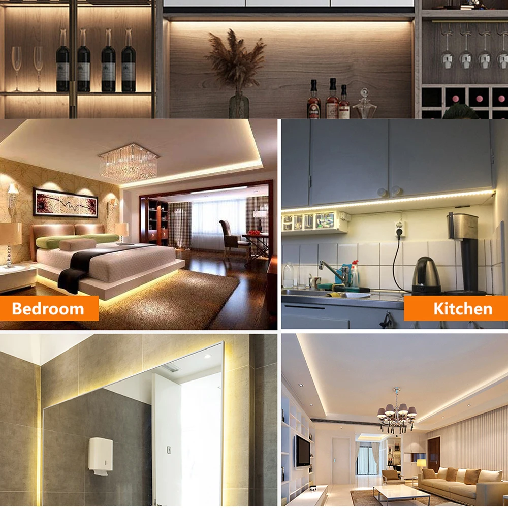 220V LED Strip Waterproof SMD2835 120LEDs/m Tape Light Flexible&Cuttable EU Plug In For Ceiling Stairs Kitchen Garden Home Decor