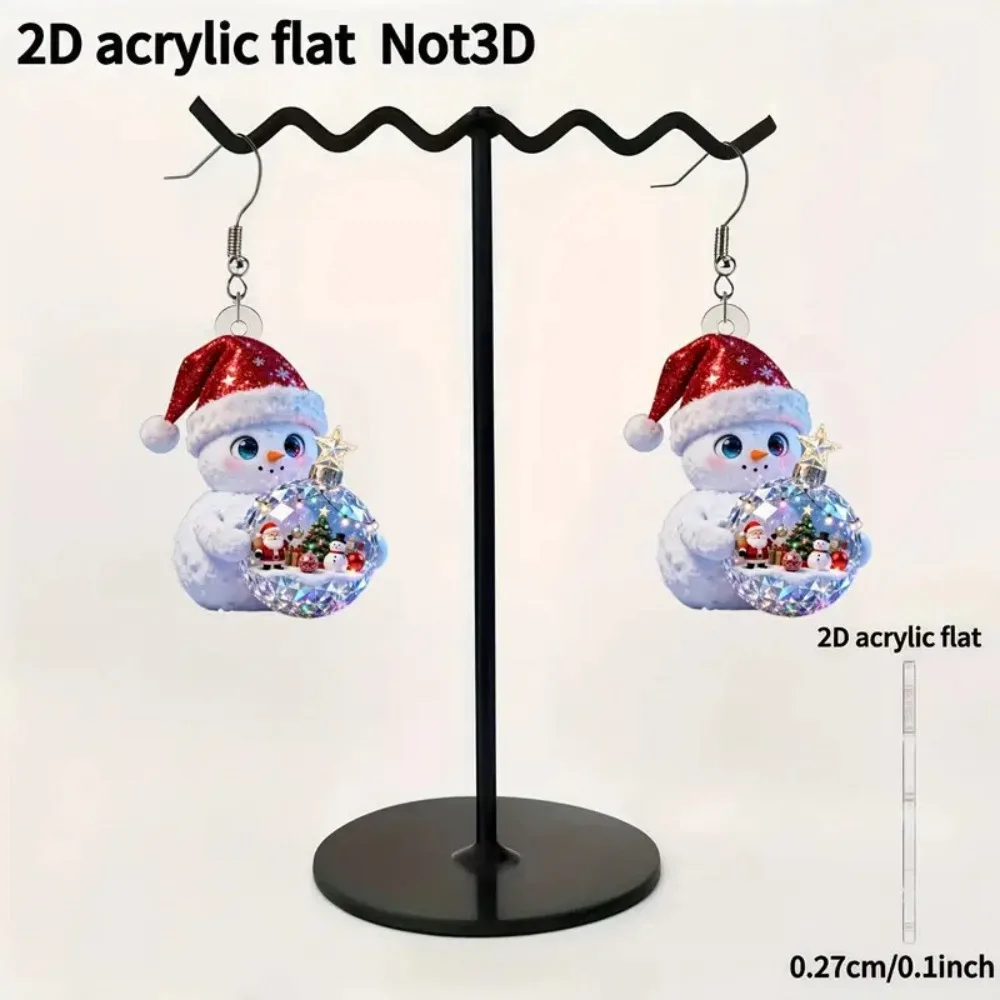 Christmas Earrings 2D Flat Acrylic Cute Cartoon Bohemian Snowman Earrings Mini Snowball Style Party Jewelry Accessory Gift Decor