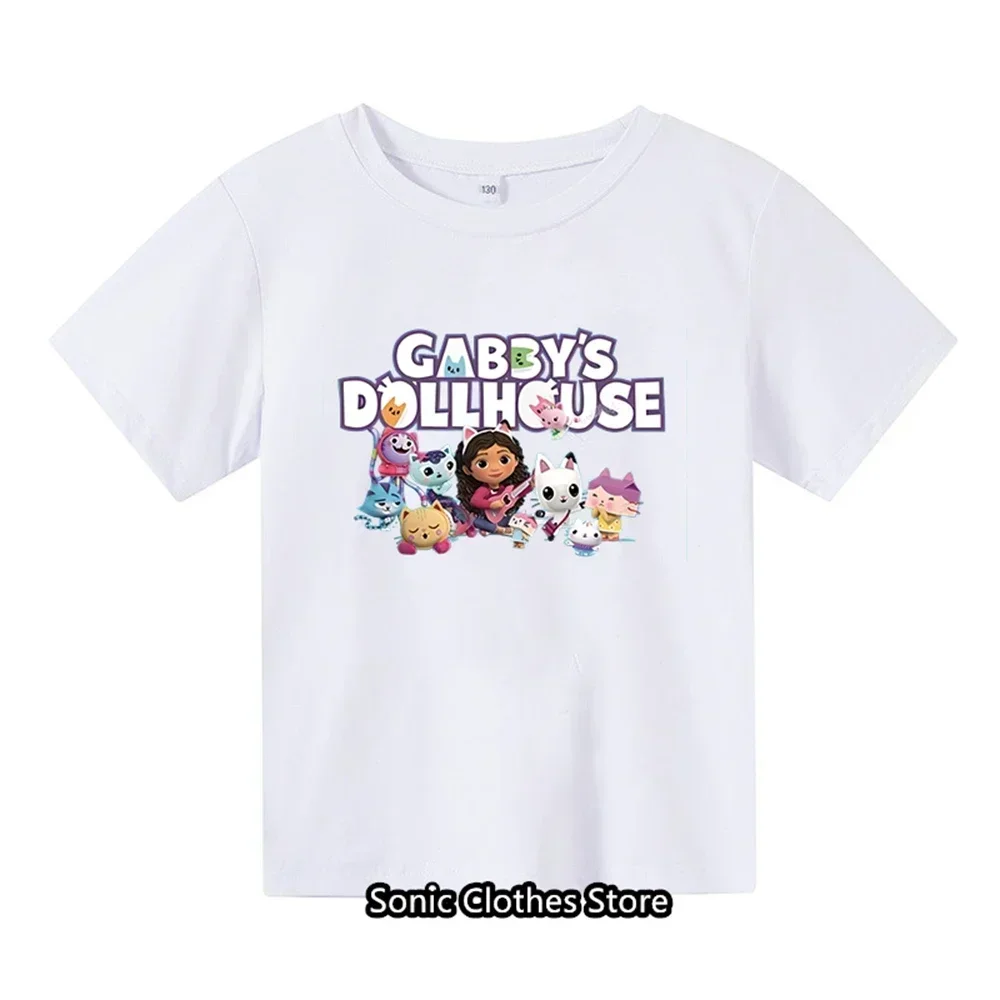 2024 Summer Gabby Doll House T-shirt Children\'s Short Sleeve Boys Cartoon Gabby Cat Girls Casual Short Sleeve