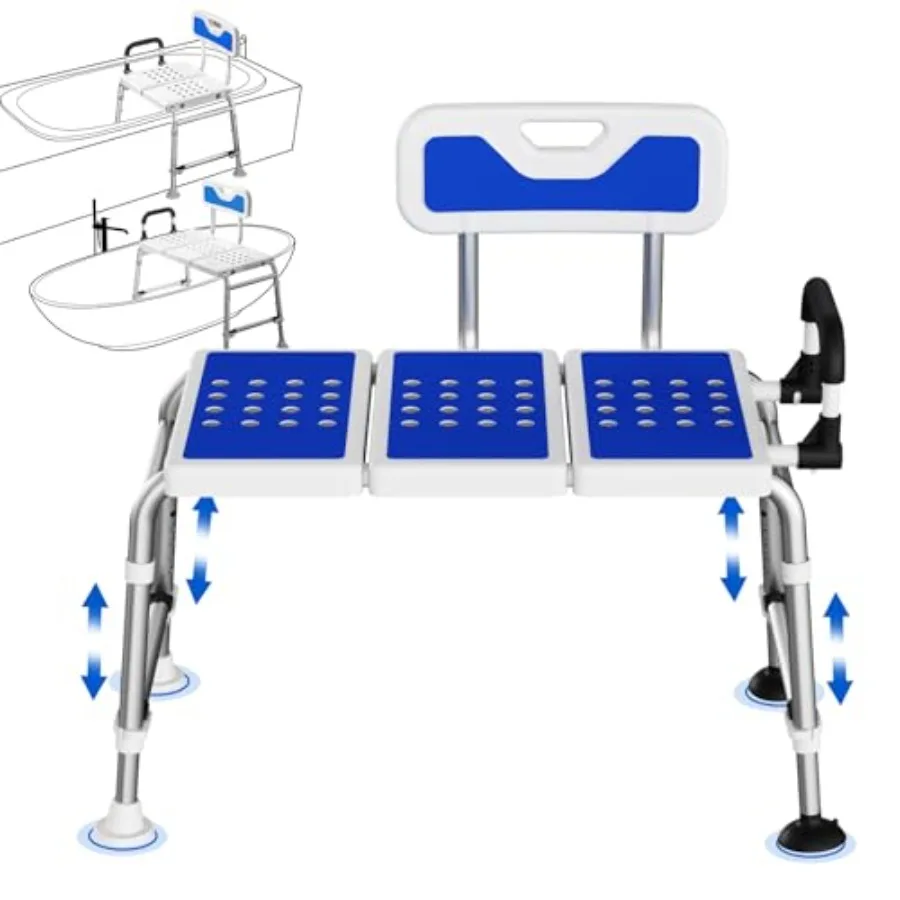 

Bathtub Transfer Bench Shower Chair for Inside Tub Heavy-Duty Adjustable Width Height Handicap Bath Chair with Extended Shower