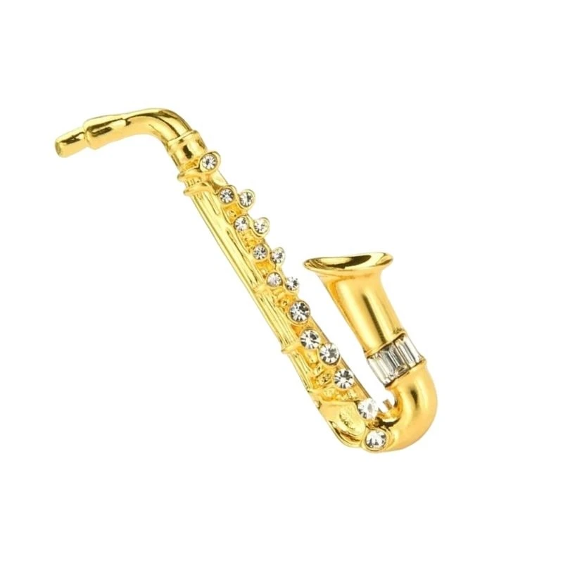 

Women Brooch Lapel Pin Saxophone Crystal Elegant Musical Instrument Jewelry