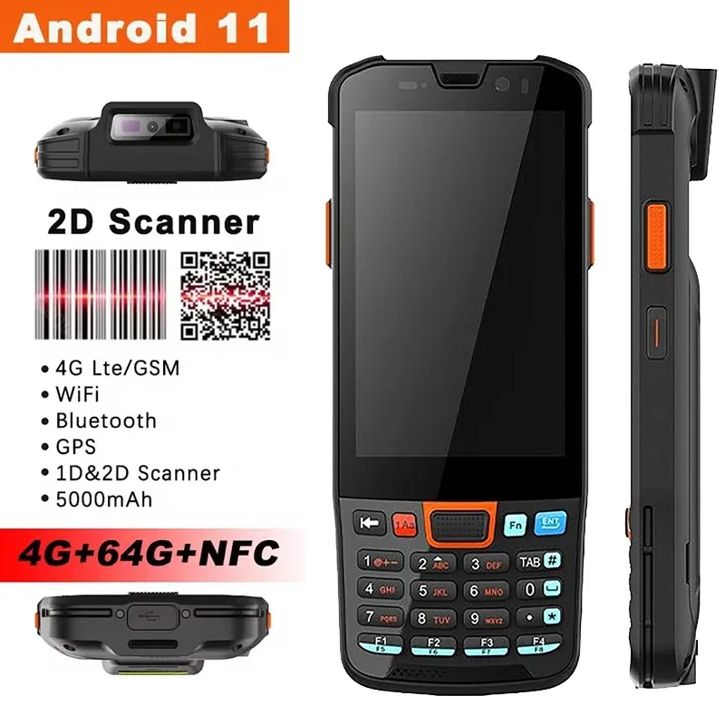 Android 11 PDA Handheld Terminal Datensammler mit 1D Barcode 2D QR Scanner NFC 2/3/4G WiFi Bluetooth 3G+32G/4G+64G RAM+ROM