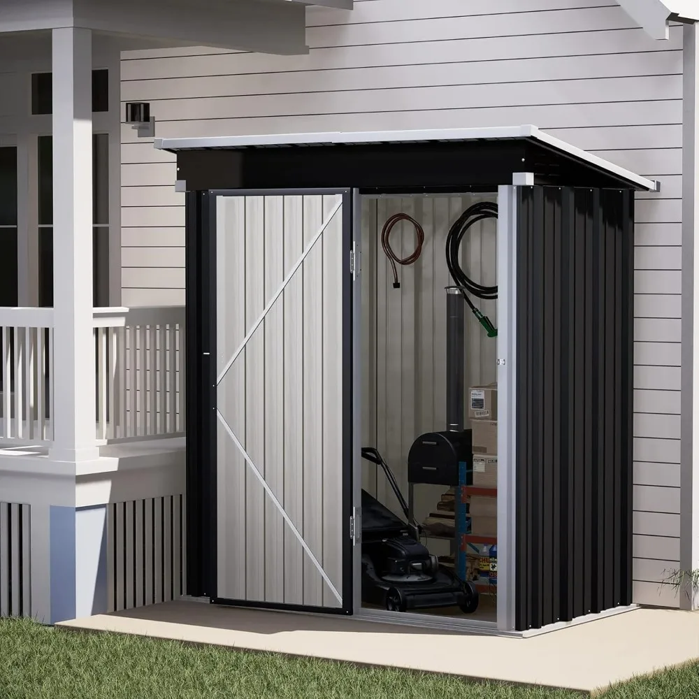 Outdoor Storage Shed 5x3 FT, Metal Garden Shed Outside Sheds & Outdoor Storage Galvanized Steel