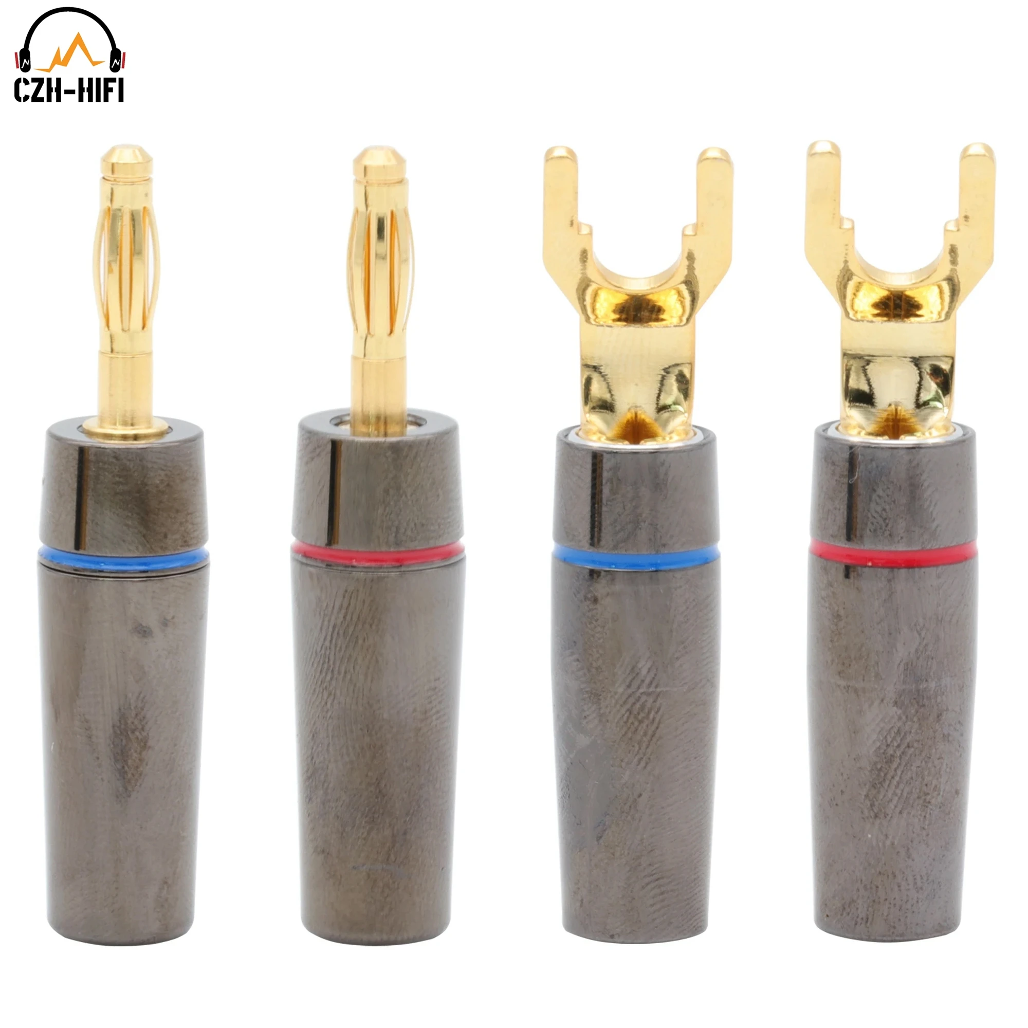 1pair EIZZ High End Banana Spade Plug Connector Gold Plated Brass Audio Speaker Cable Y Fork Male Jack HiFi DIY