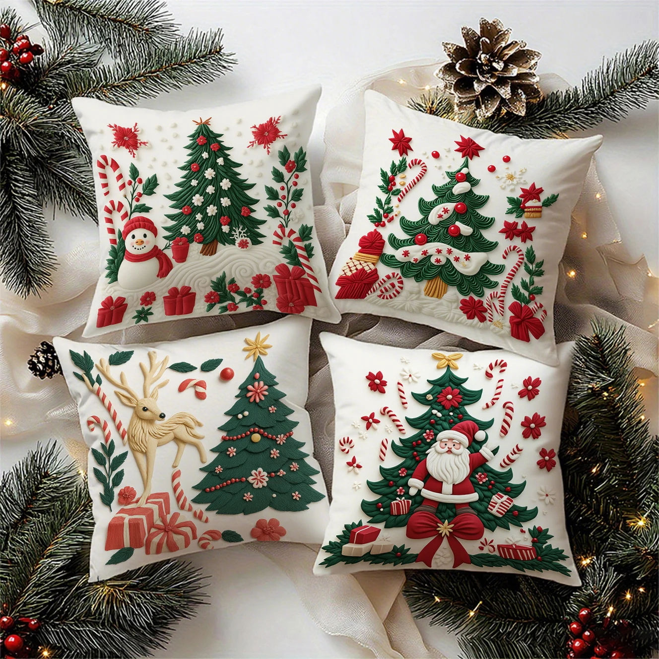 Christmas Clay Art Pattern Cushion Cover Suitable for Sofa Bedroom Car Pillow Cover