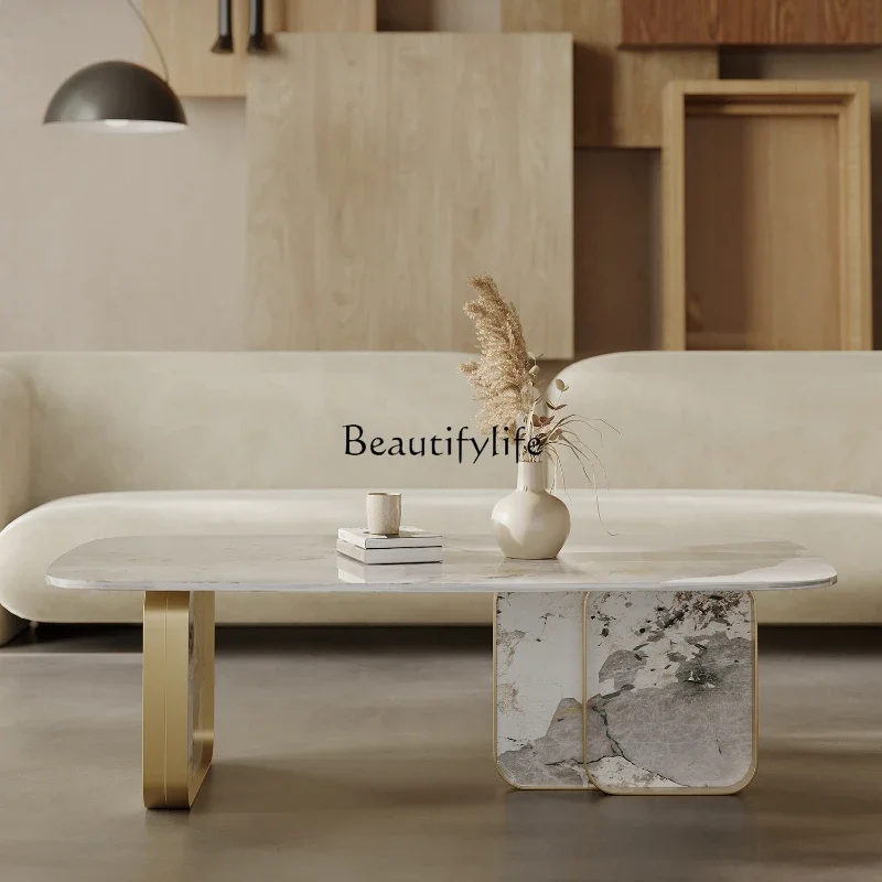 

*Italian imported rock slab coffee table light luxury modern rectangle