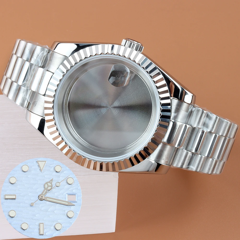 

NH35 Watch Case 36mm 39mm Presidential Strap With Wave Dial Hands Green Luminous 316L Steel For DATEJUST NH35 NH36 Movement