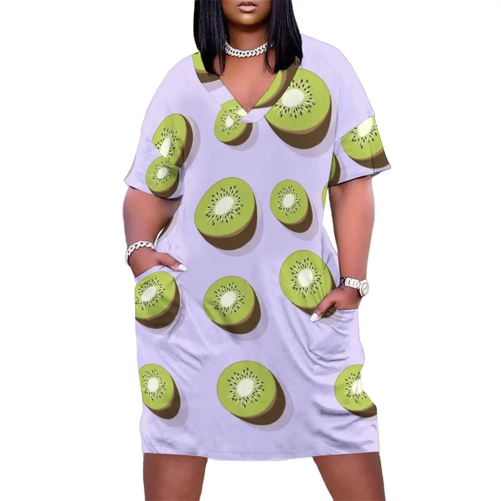 

Kiwi fruit series Loose Pocket Dress long dresses for women Dress woman