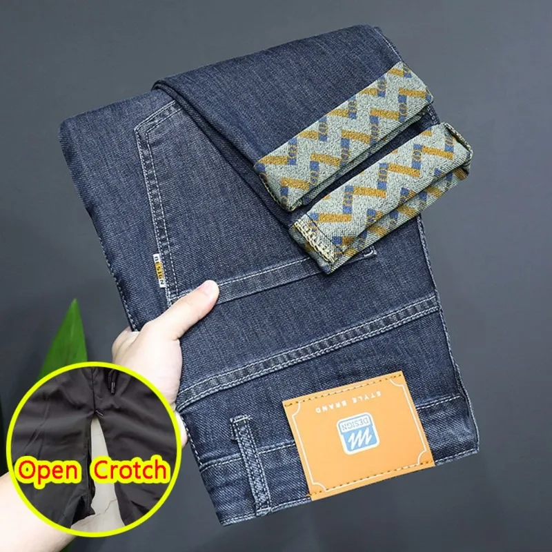 Man Heavy Open Crotch Pants with Hidden Zippers Erotic Fashion Crotchless Trousers Jeans Outdoor Active Costume Gay Fashion
