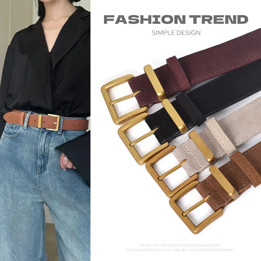 

Модные золотые квадратные пряжки, регулируемые поясные ремни, женские замшевые пояса из натуральной кожи, роскошные пояса из коровьей кожи Cinturones Para Mujer