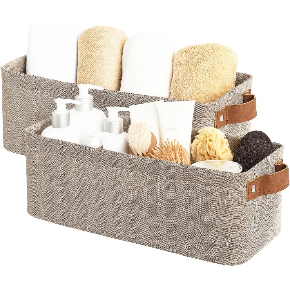 

Narrow Storage Bins, Small Basket for Closet and Shelves, Fabric Organizer with Handles, Toilet Paper Storage