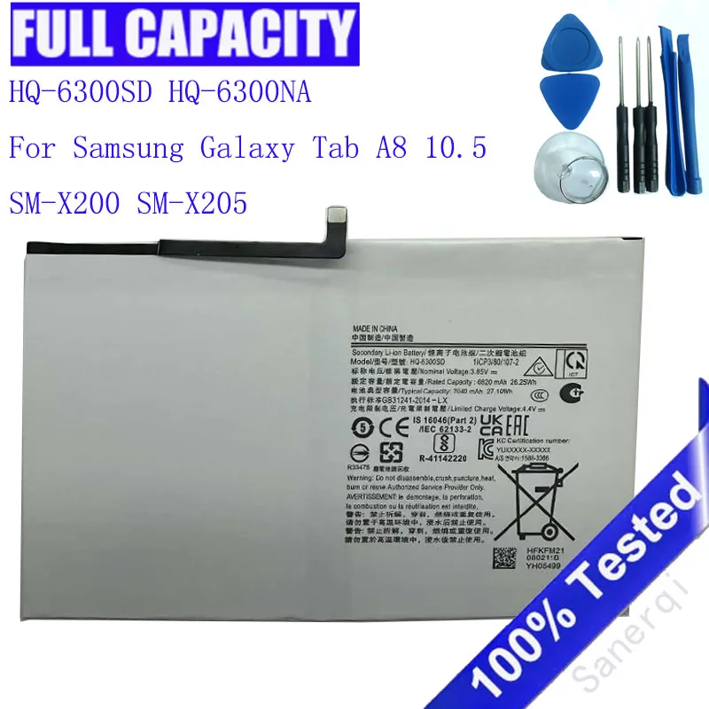 HQ-6300SD HQ-6300NA Battery For Samsung Galaxy Tab 8 10.5 SM-X200 SM-X205 Battery 7040mAh + Tools