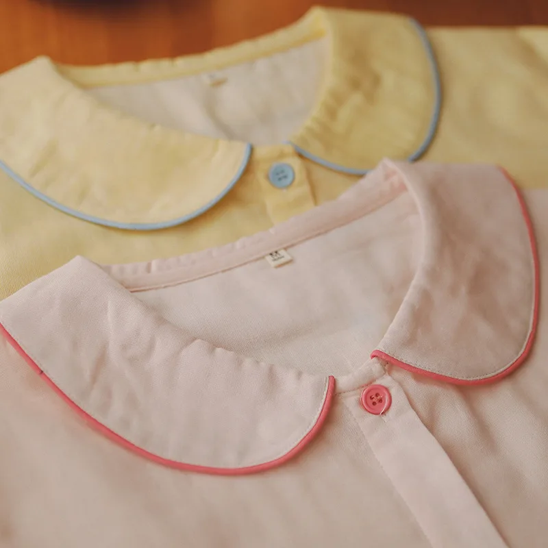 

Нежный комплект домашней одежды из чистого хлопка для девочек: пижама из марли с воротником «кукла» для весны и осени, полностью хлопковая, комфортная и дышащая