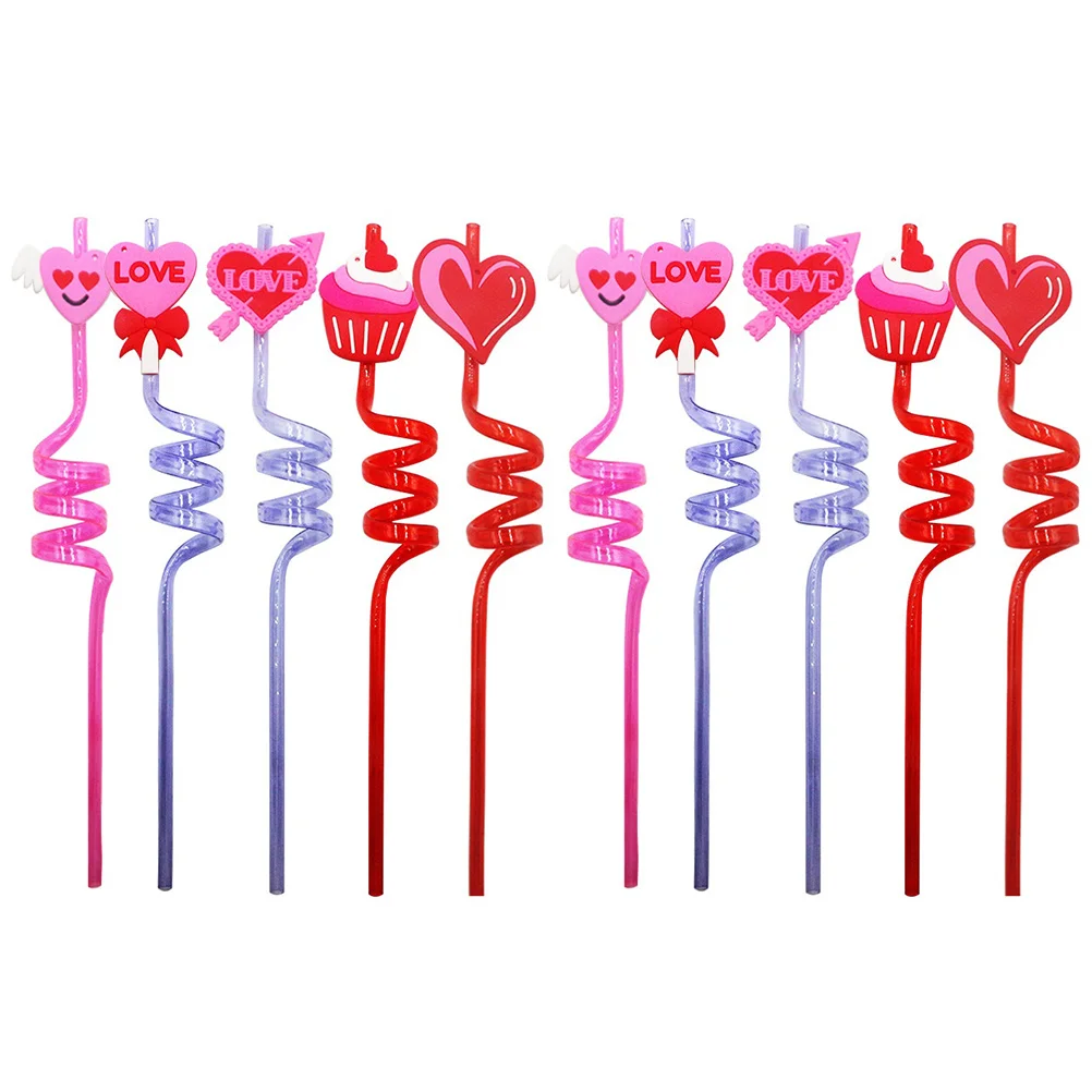 

10pcs Heart Shaped Pink PVC Reusable Straws for Party Bachelorette Valentine Wedding Decorations Straw Drinking Plastic