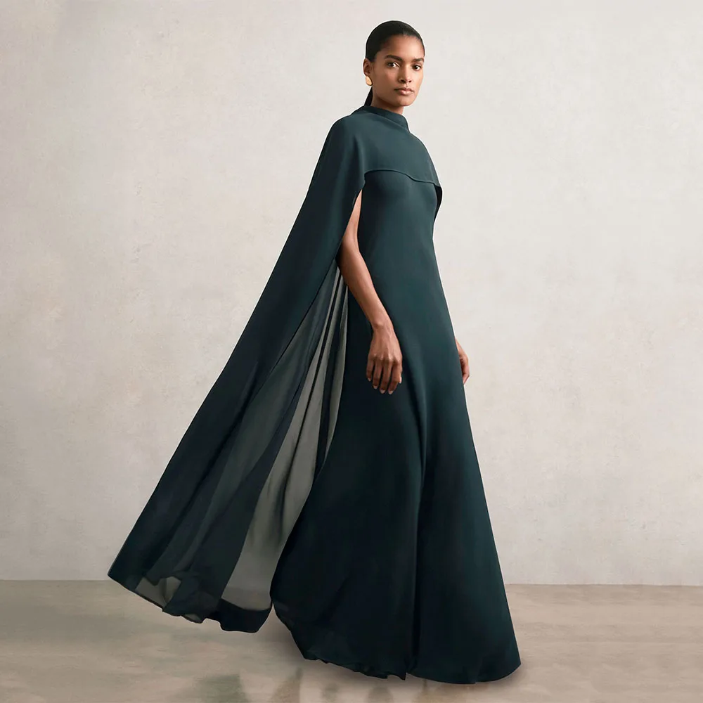 

Elegant Wedding Guest Dresses for Women O Neck A Line Simple Formal Party Gowns Long Floor Length Sleeveless Shawl Evening Dress