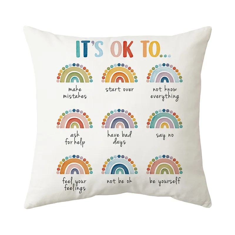 VIKAMA Healing Rainbow Encouragement Pillowcase Living Room Sofa Bedroom Decor Create a Positive Emotional Atmosphere