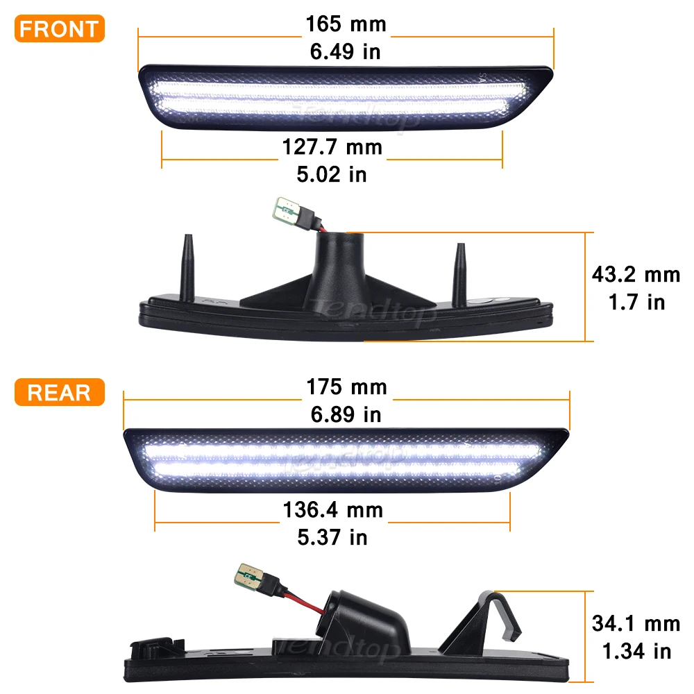 For Ford Mustang Base GT Shelby GT500 Boss 302 2010 2011 2012 2013 2014 Dynamic White LED Front Rear Bumper Side Marker Light