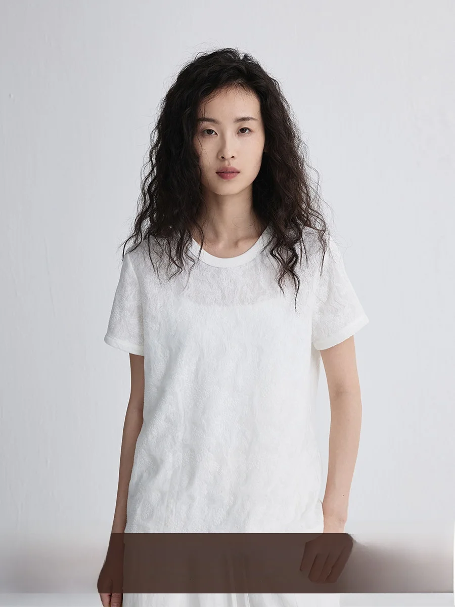 

Ele White 3D Emed Design Summer Pure Color round Ne ort Sve T-irt Casual Sle Straight Cut Polyester Fabric