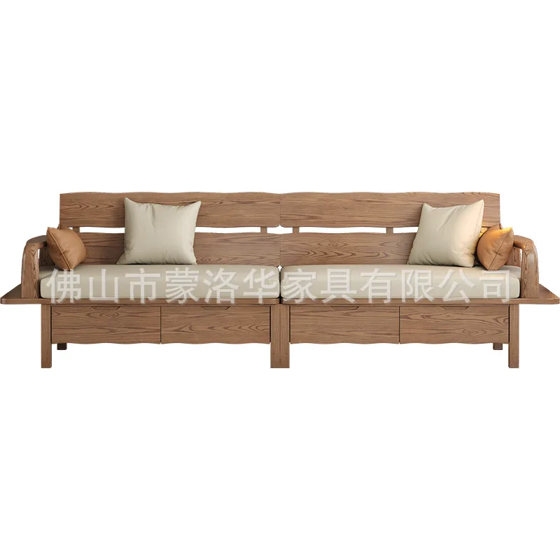 

All solid wood sofa small apartment household three-person ash wood winter and summer dual-purpose large-board fabric sofa 2025