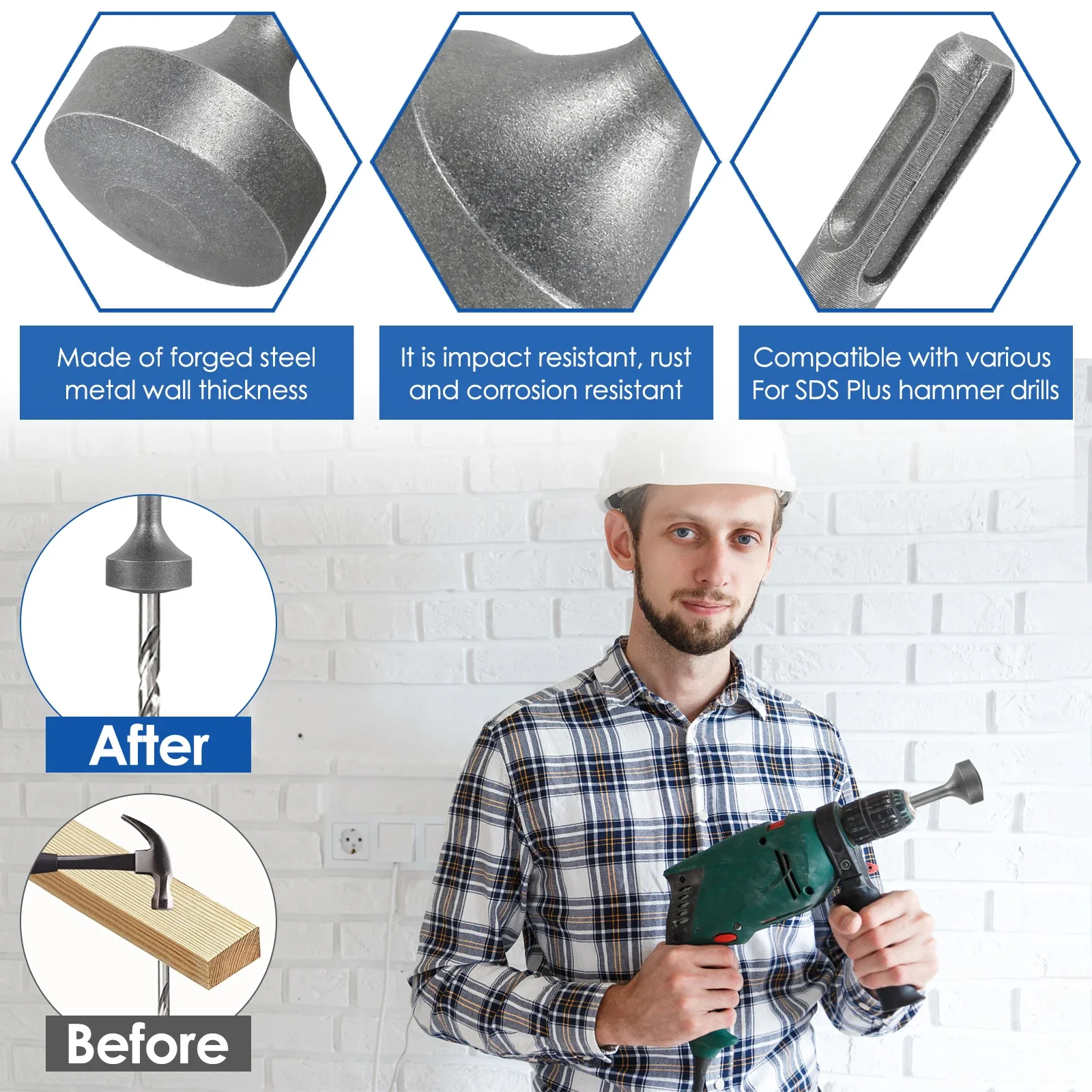 Ground Rod Driver Heavy Duty SDS Plus T Post Ground Rod Driver Tool Metal Forged Steel Drill Bit Driver Not Work with SDS/SDS