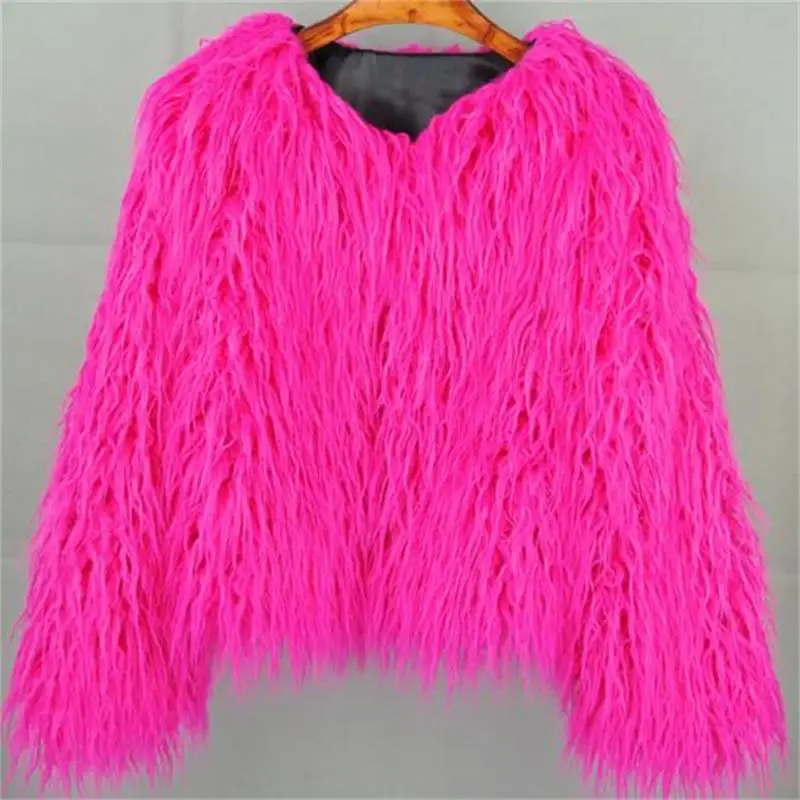 Winter New Women Fur Coat Colorful Furry Pink Lamb Wool Faux Fur Coat Female Shaggy Sheepskin Coat Artificial Fur Jacket