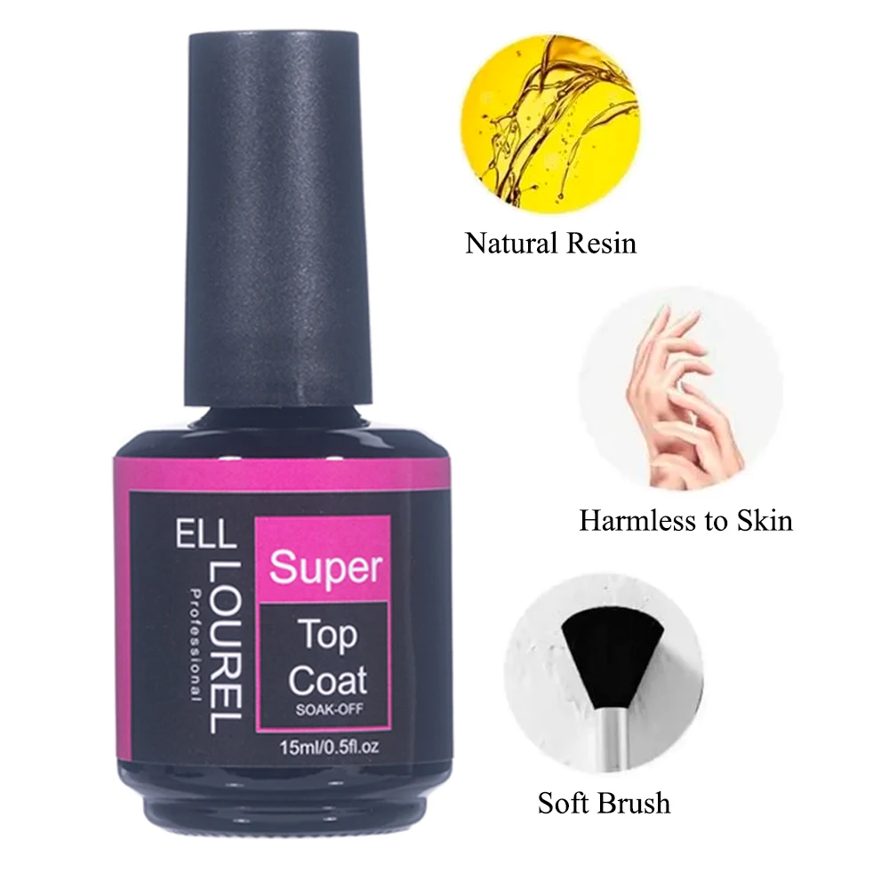 ELL LOUREL Super Top Coat No เช็ด15ML เจลเล็บ UV/LED เพชรใส Topcoat Esmalte Permanente เล็บเจลเคลือบเงา