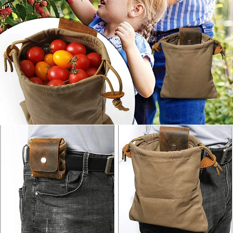 خمر جلد طبيعي الخصر حقيبة حقيبة بحزام متعددة الوظائف في الهواء الطلق العلف حقيبة Bushcraft حقيبة الخضار الحصاد قطف الفاكهة