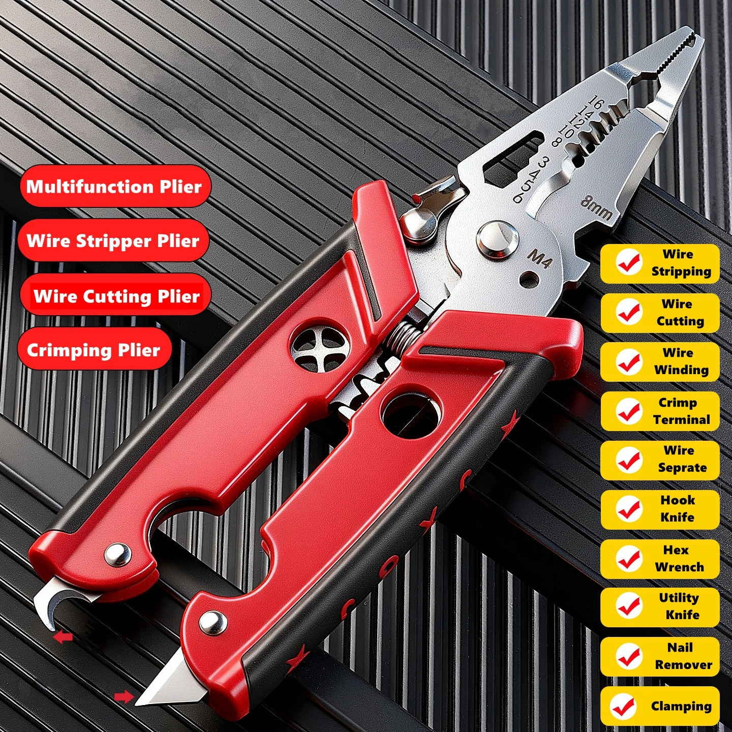 

18 In 1 Electrician Pliers Multifunctional Wire Stripper Crimper Pliers Crimping Cutting Professional Electrician Tool