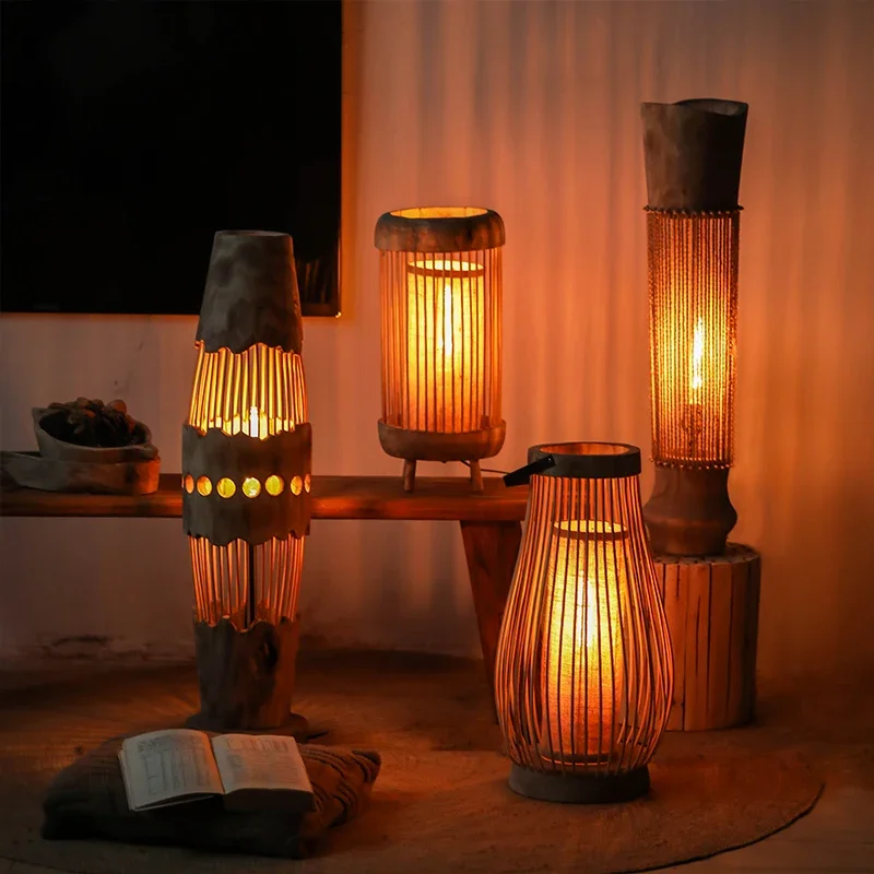 

Log hollowed out, living room floor lamp, B & B wabi-sabi wind, retro bedroom atmosphere lamp, sofa side, decorative ornament