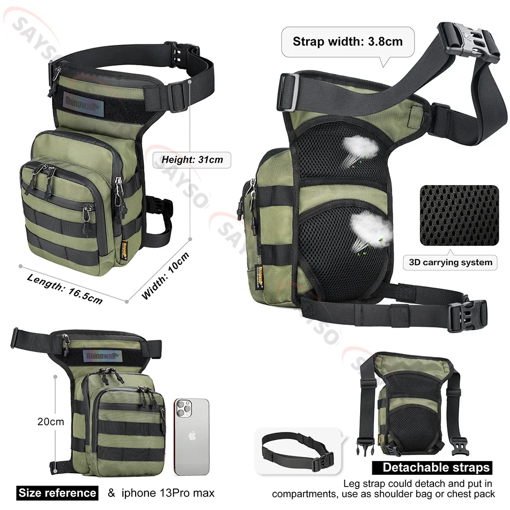 Green Motorcycle Drop Leg Bag Thigh Belt Waist Bag Multifunction Motorbike Tactical Travel Cell/Mobile Phone Purse Chest Bag