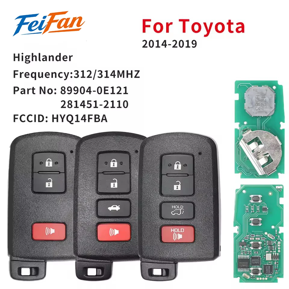 FeiFan Smart Remote Key For Toyota Highlander 2014-2019 Control Car Key 312/314Mhz 89904-0E121 HYQ14FBA Board 2110