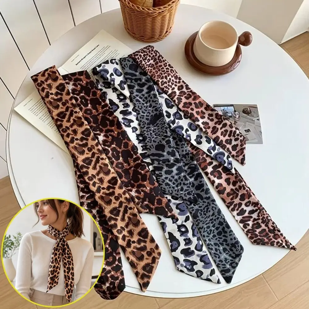 Fashion Leopard Print Slender Scarf Long Thin Neck Scarf Decoration Decor Ribbon Scarf Women Accessories