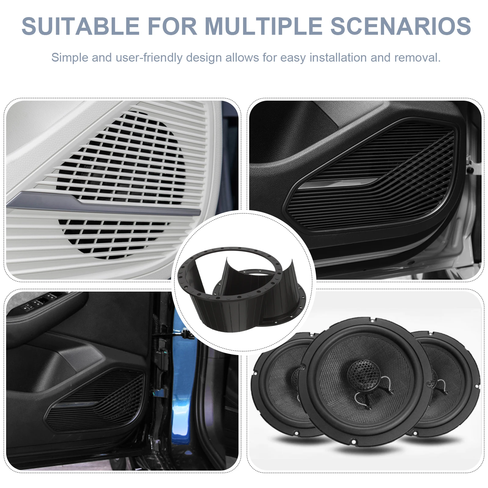 

2 Pcs 6.5 Inch Car Speaker Waterproof Cover Black Splashproof Plastic Protector Dustproof Auto Horn Spacer Adapter